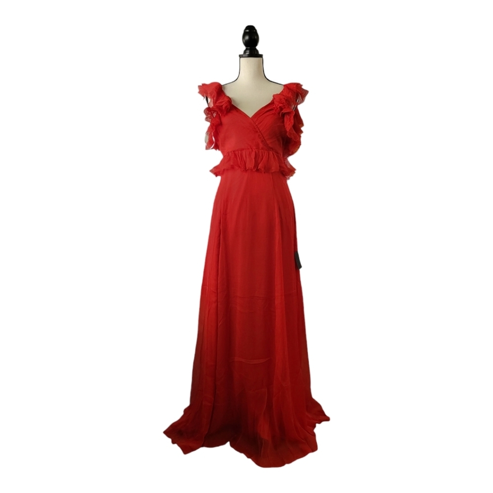 Lulu's Christmas red‎ ruffle maxi gown Womens Size S New